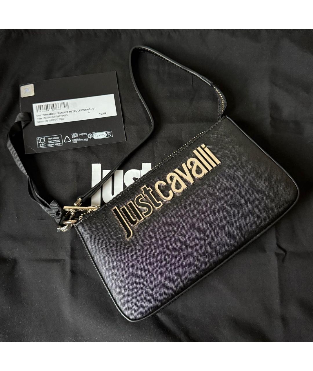 JUST CAVALLI Черная кожаная сумка с короткими ручками, фото 5