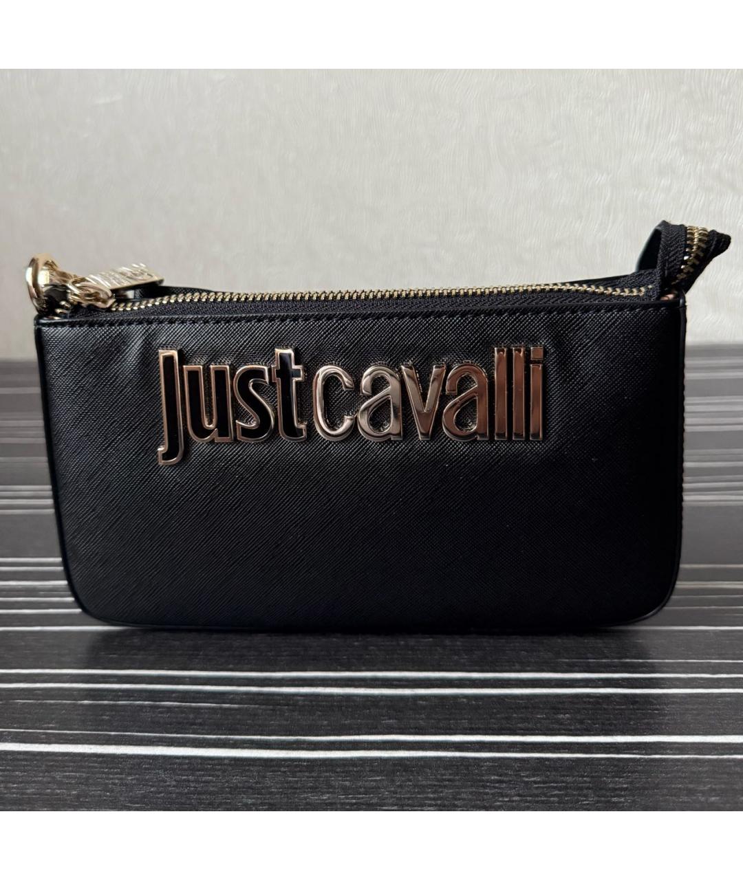 JUST CAVALLI Черная кожаная сумка с короткими ручками, фото 7