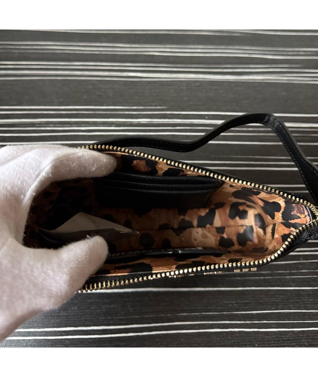 JUST CAVALLI Черная кожаная сумка с короткими ручками, фото 4