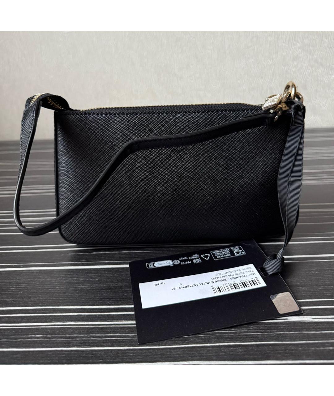 JUST CAVALLI Черная кожаная сумка с короткими ручками, фото 3