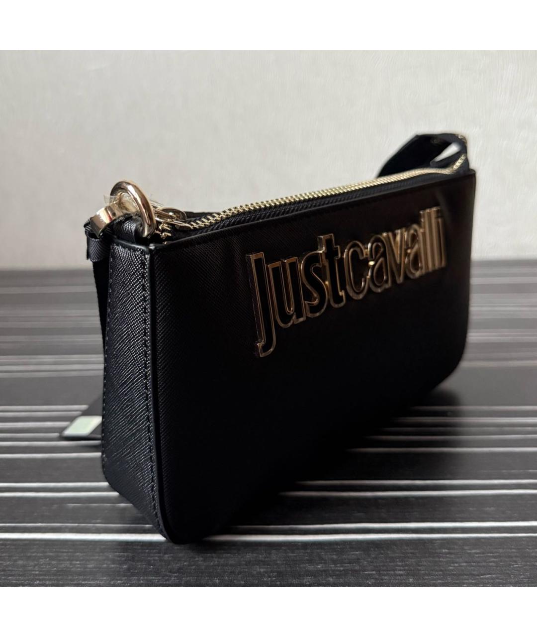 JUST CAVALLI Черная кожаная сумка с короткими ручками, фото 2