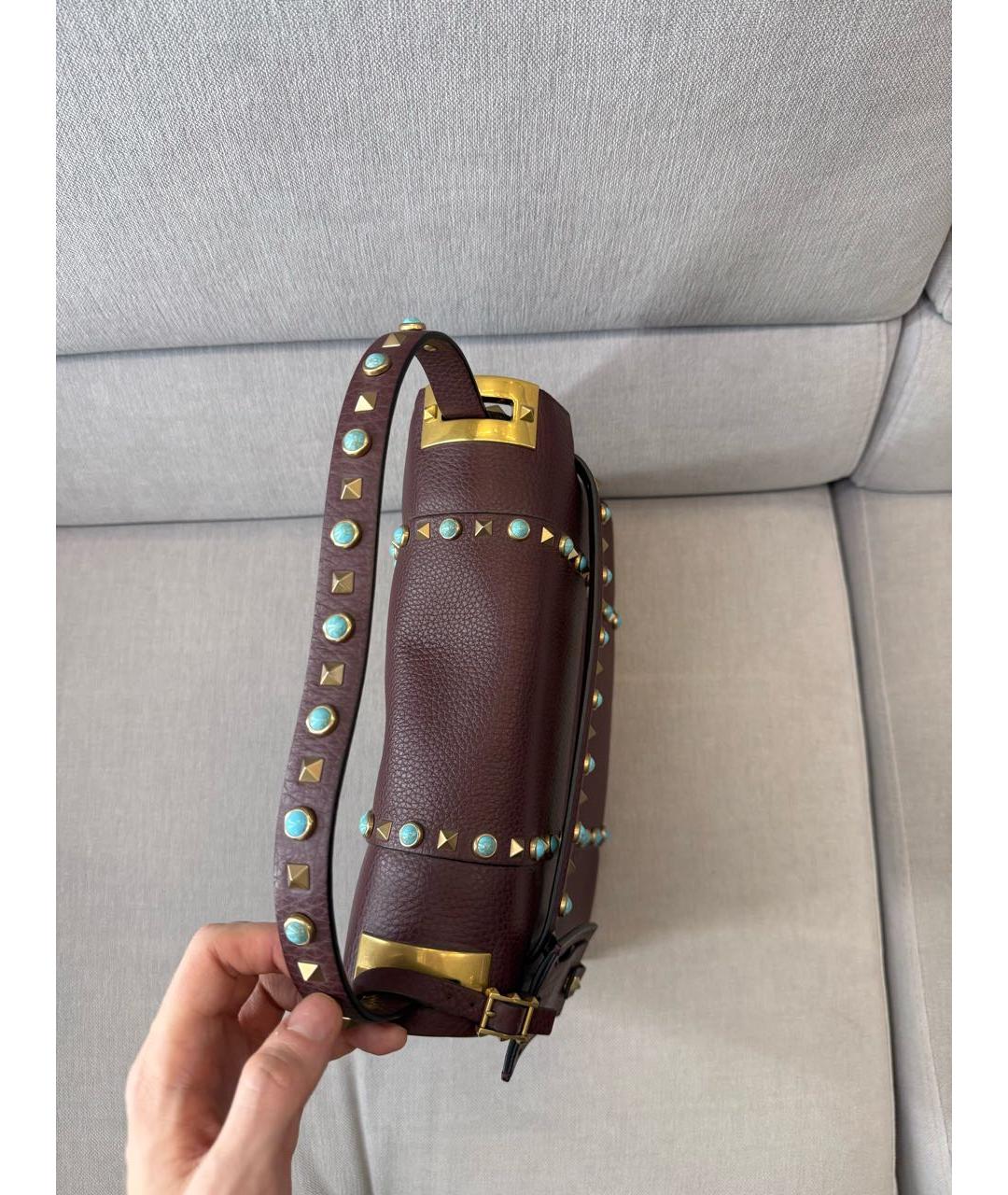 VALENTINO Бордовая кожаная сумка с короткими ручками, фото 4