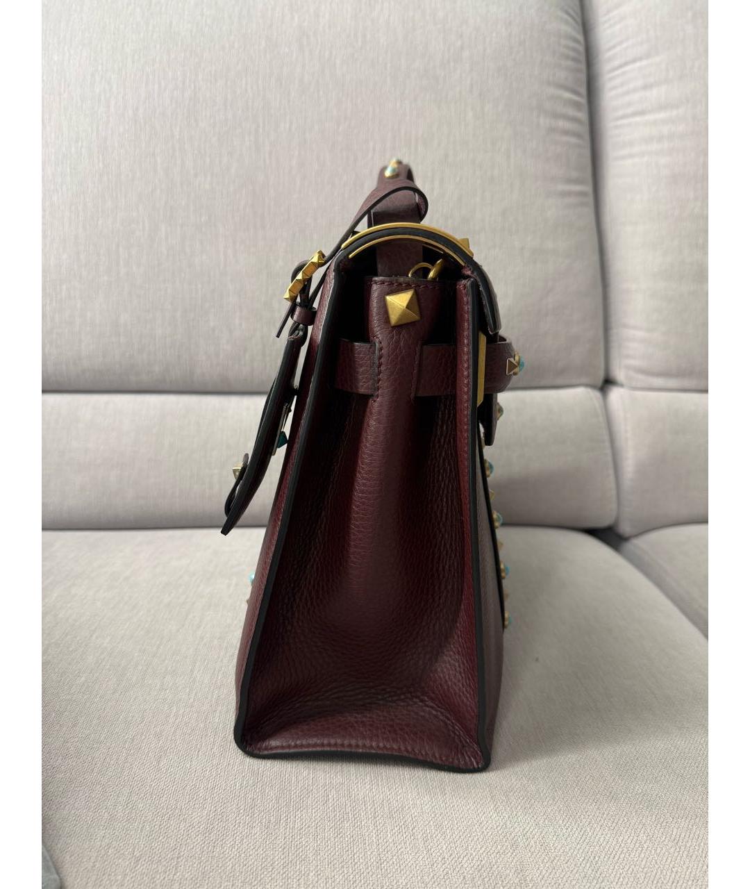 VALENTINO Бордовая кожаная сумка с короткими ручками, фото 6
