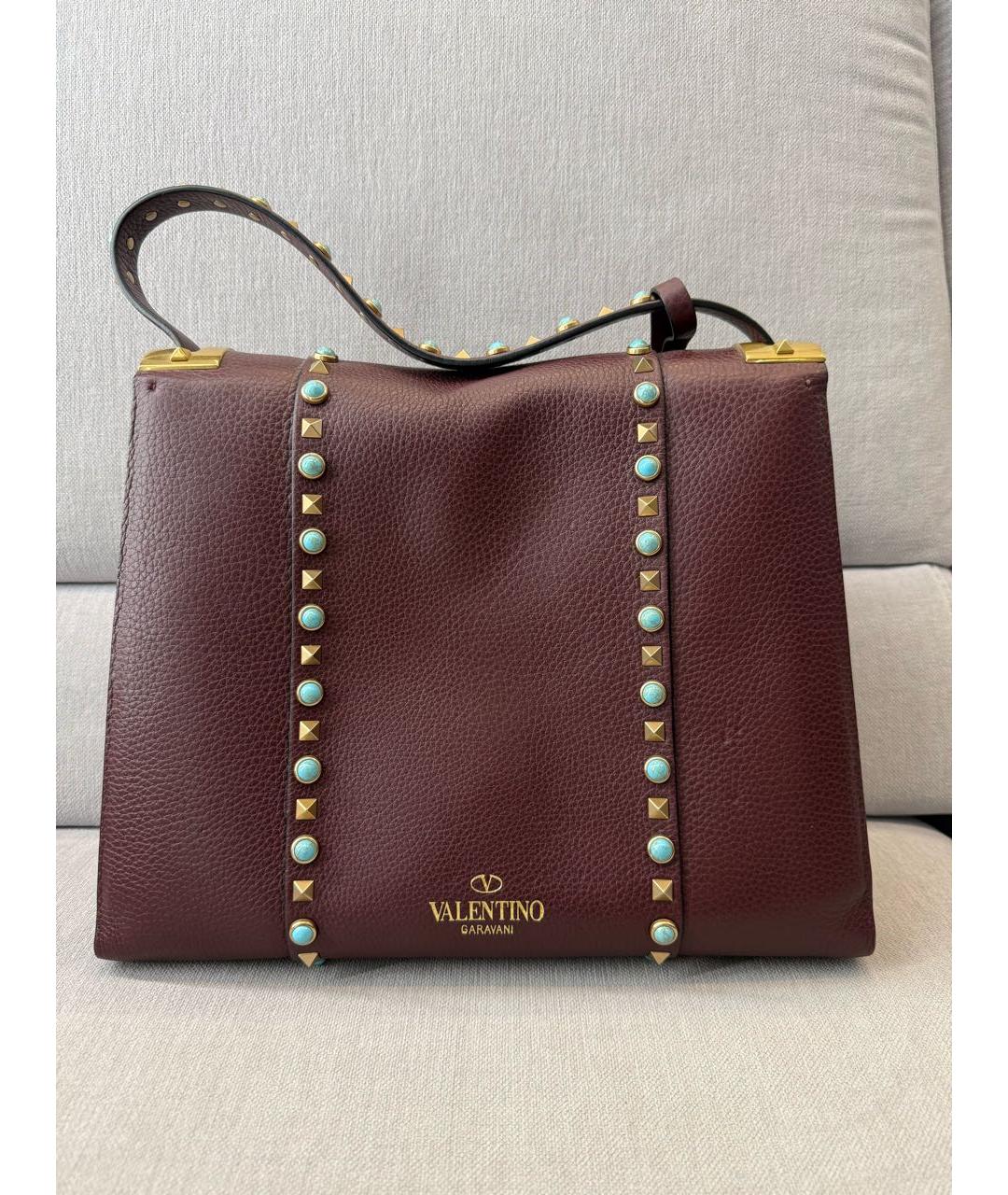 VALENTINO Бордовая кожаная сумка с короткими ручками, фото 2