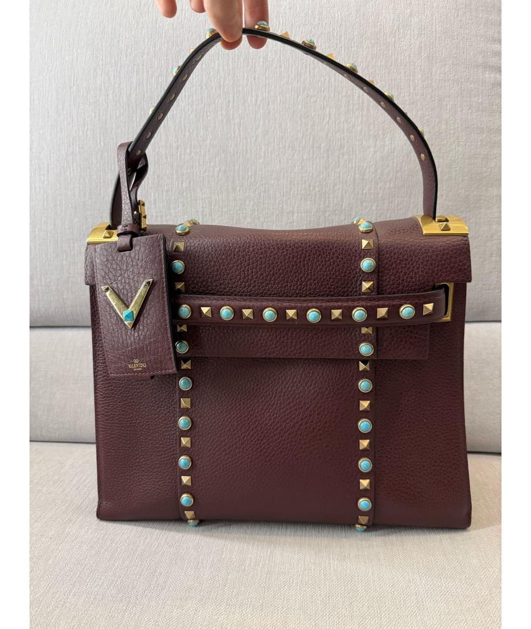 VALENTINO Бордовая кожаная сумка с короткими ручками, фото 8