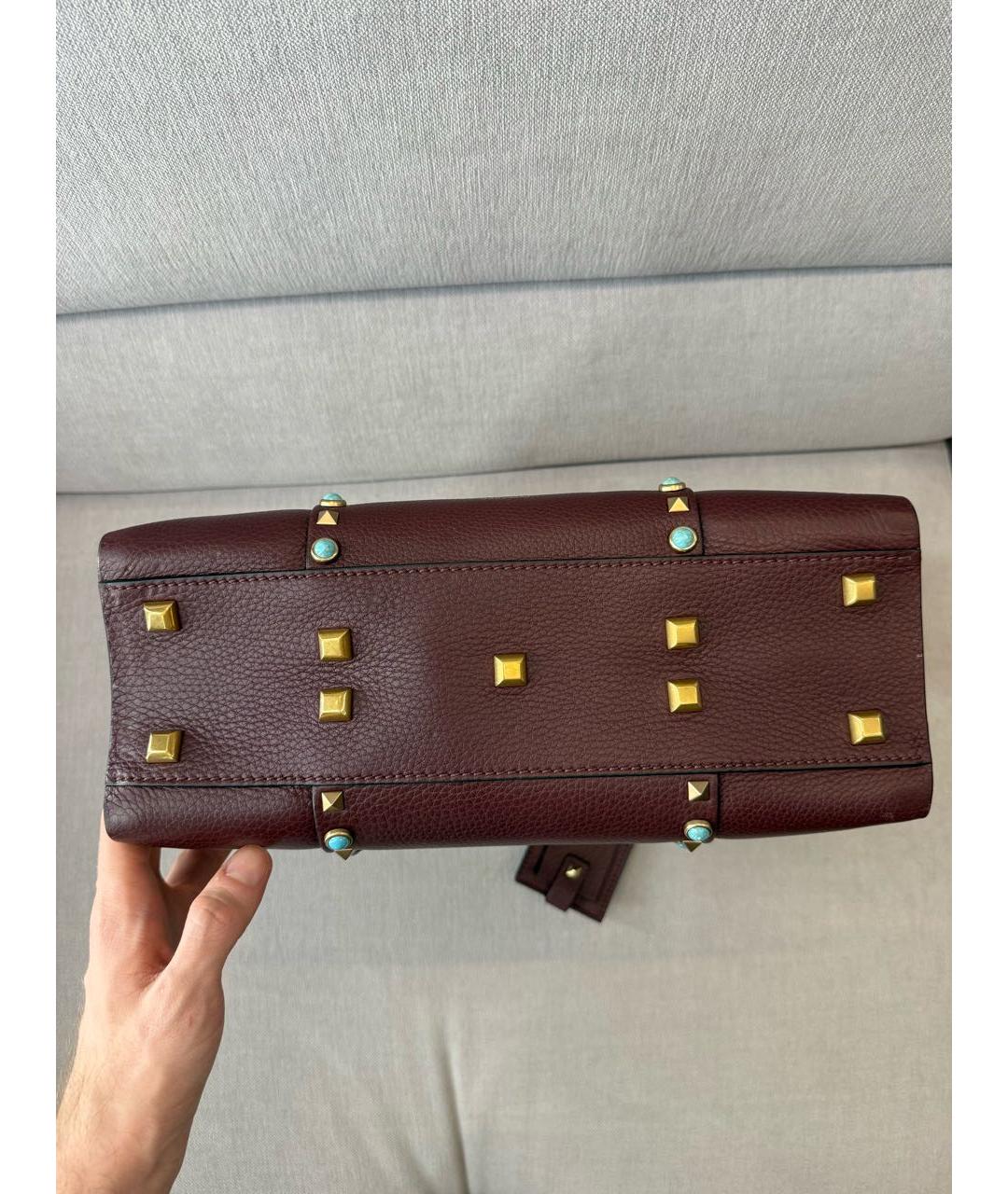 VALENTINO Бордовая кожаная сумка с короткими ручками, фото 3