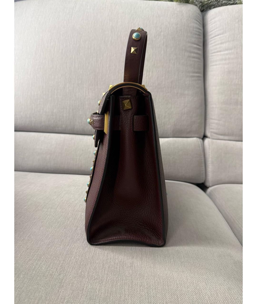 VALENTINO Бордовая кожаная сумка с короткими ручками, фото 5