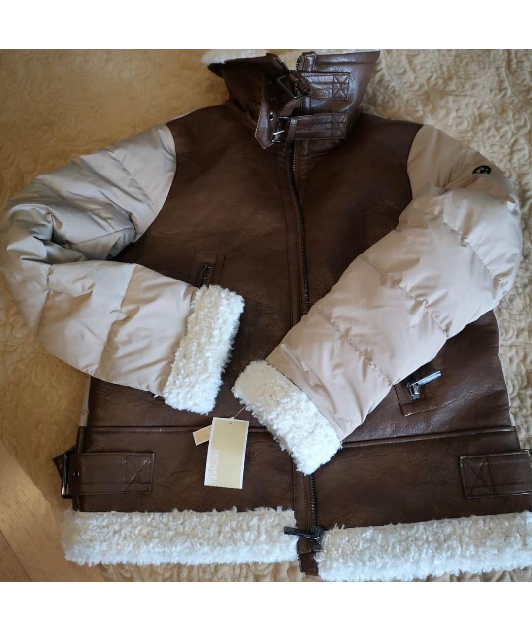 MICHAEL MICHAEL KORS Коричневый полиуретановый пуховик, фото 9