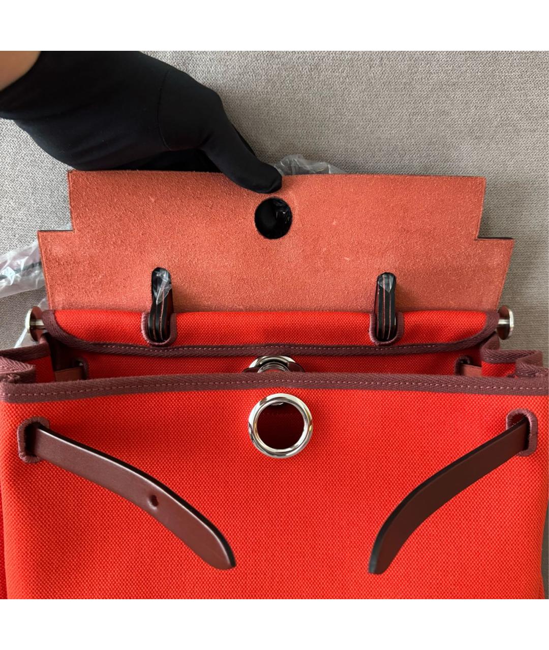 HERMES Красная тканевая сумка через плечо, фото 4