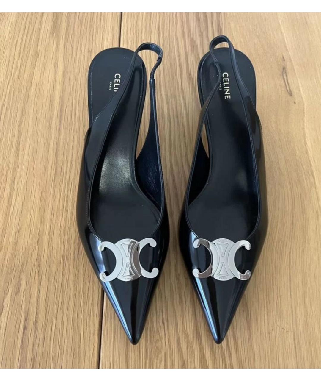 CELINE Черные кожаные лодочки на низком каблуке, фото 4