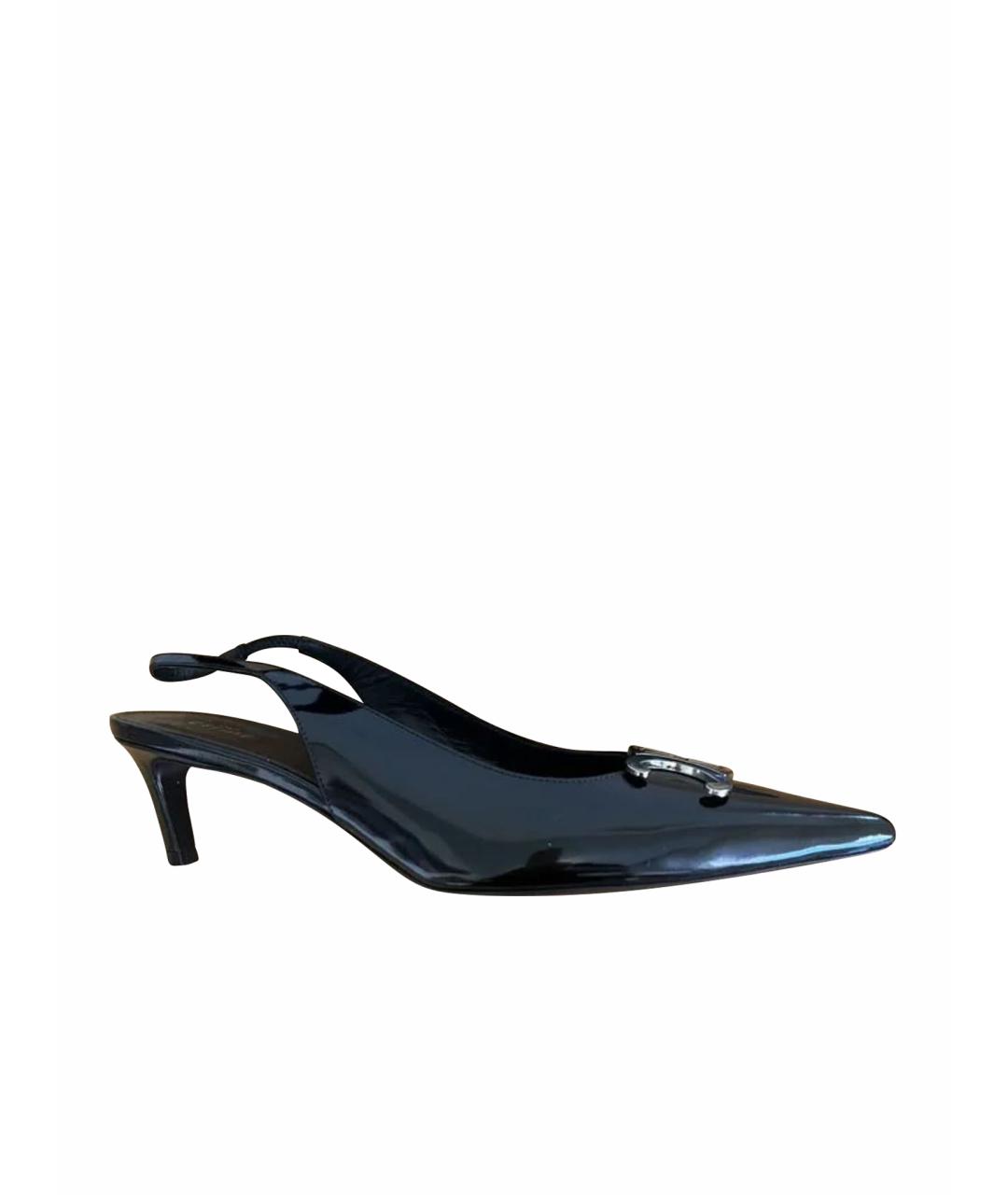 CELINE Черные кожаные лодочки на низком каблуке, фото 9