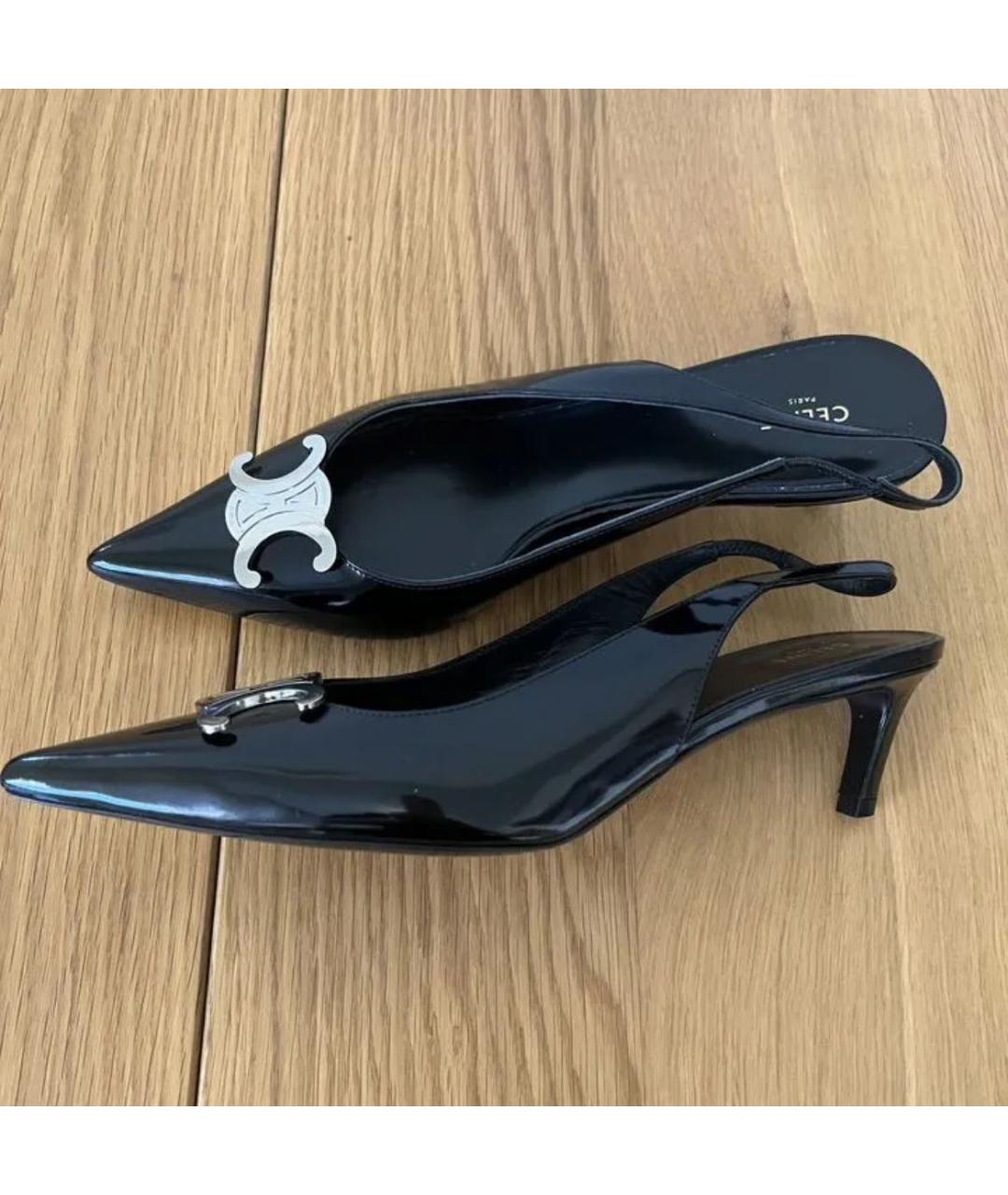 CELINE Черные кожаные лодочки на низком каблуке, фото 8