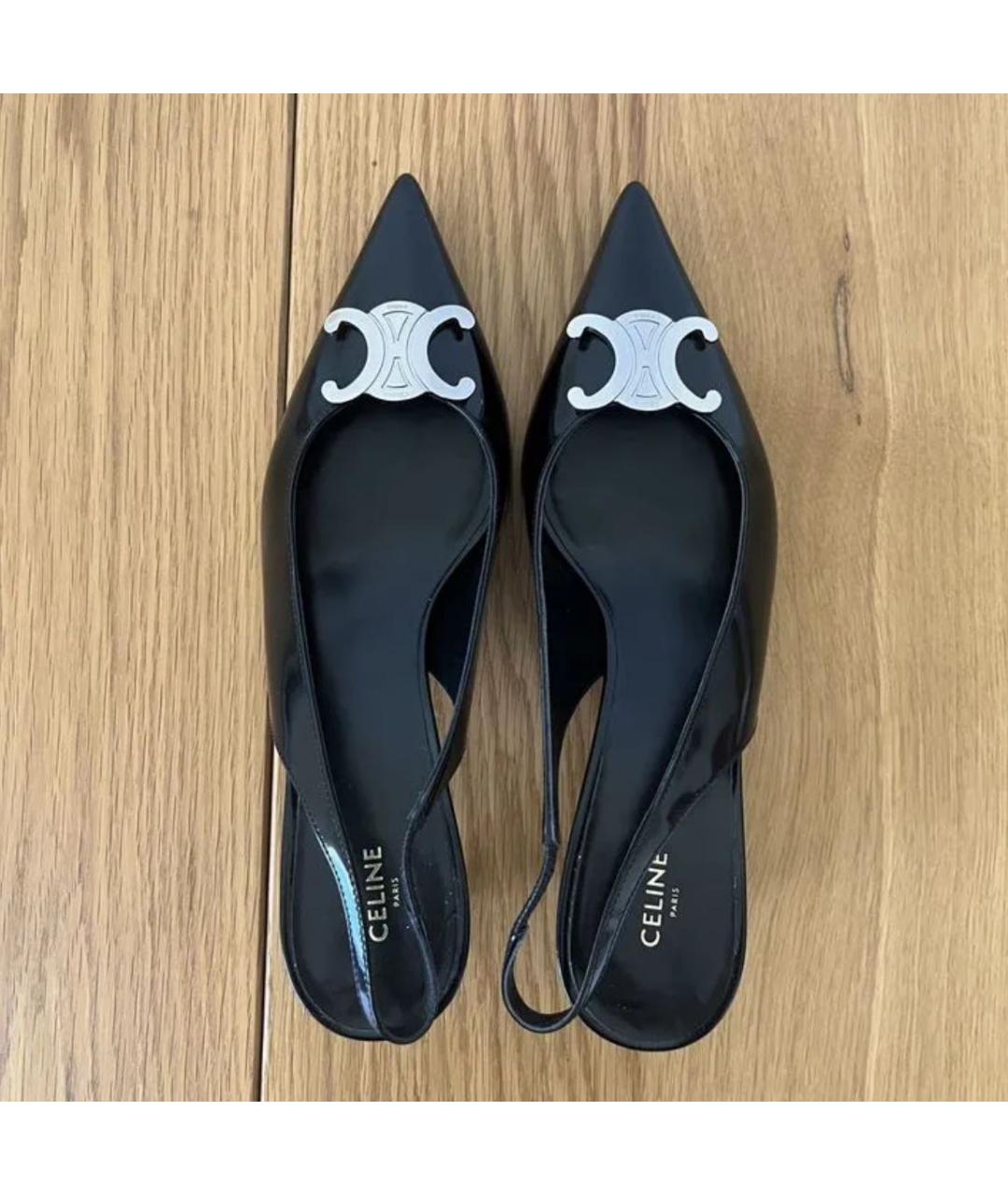 CELINE Черные кожаные лодочки на низком каблуке, фото 3