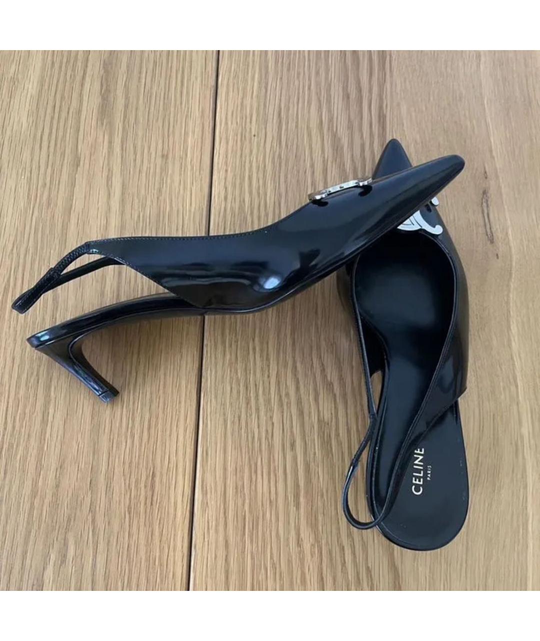 CELINE Черные кожаные лодочки на низком каблуке, фото 5