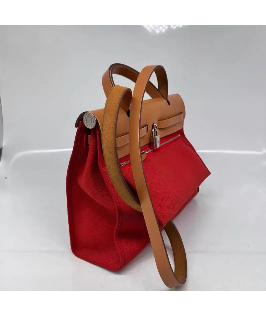 HERMES Красная кожаная сумка с короткими ручками, фото 4