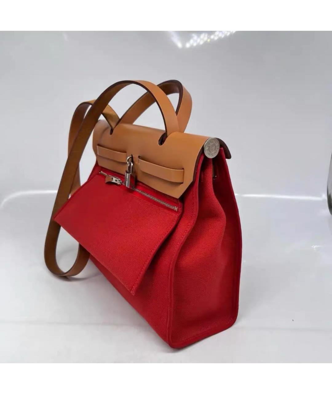 HERMES Красная кожаная сумка с короткими ручками, фото 6