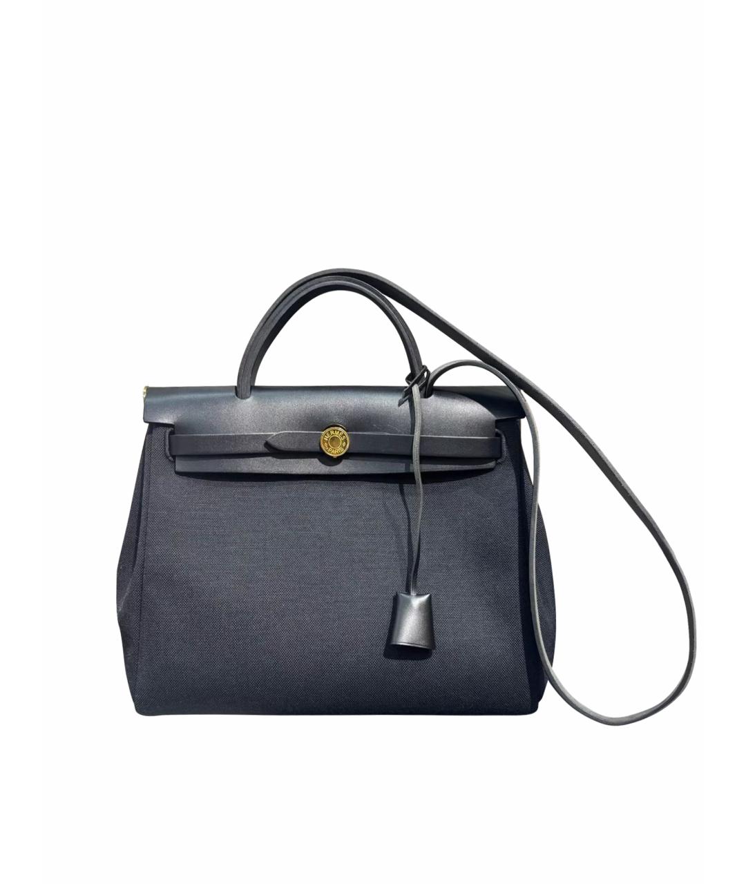 HERMES Черная кожаная сумка с короткими ручками, фото 1