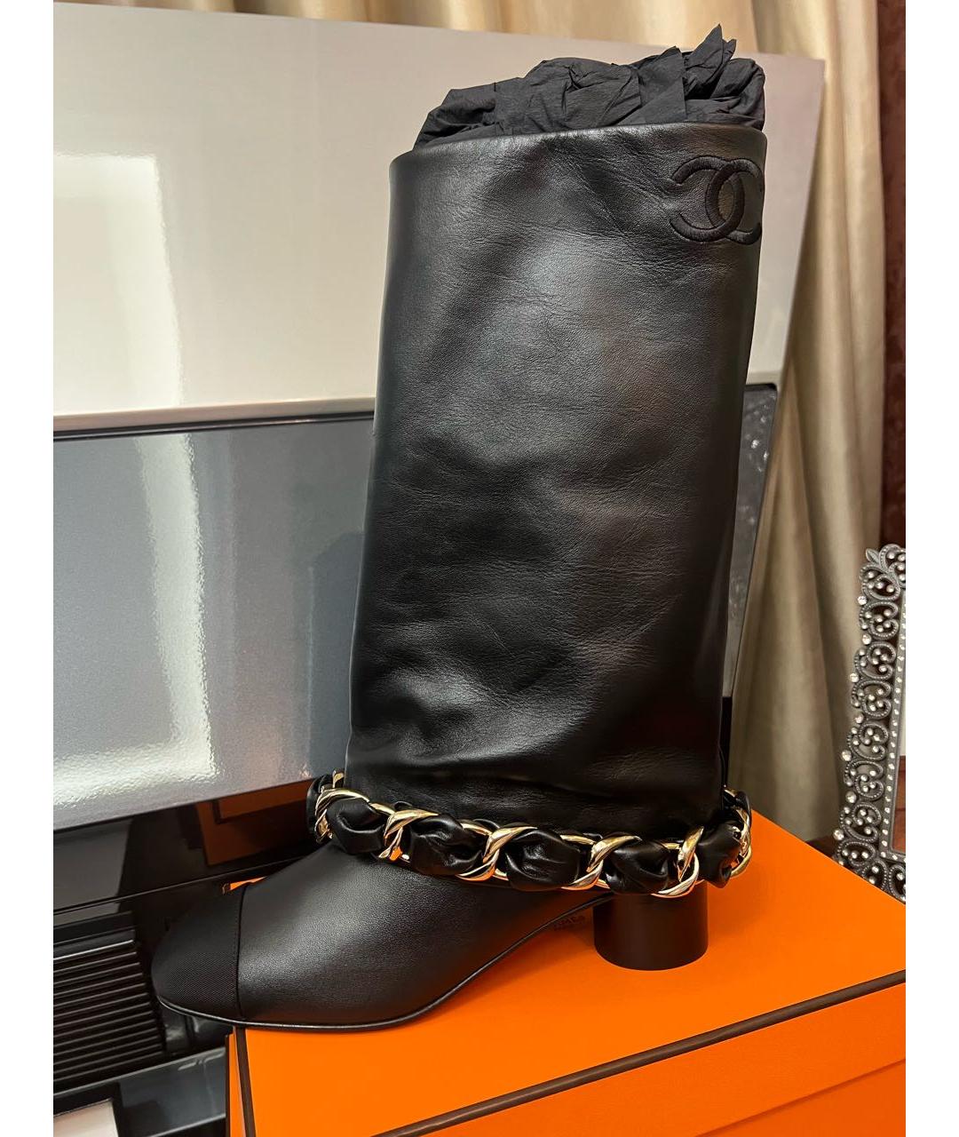 CHANEL Черные кожаные сапоги, фото 5