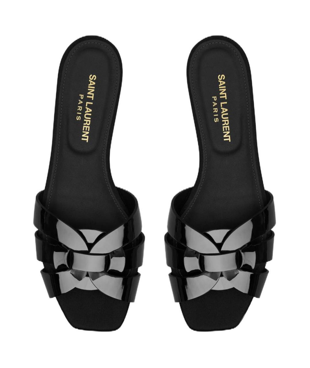 SAINT LAURENT Черные шлепанцы из лакированной кожи, фото 4