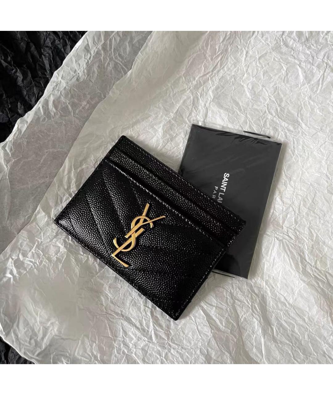 SAINT LAURENT Черный кожаный кардхолдер, фото 5