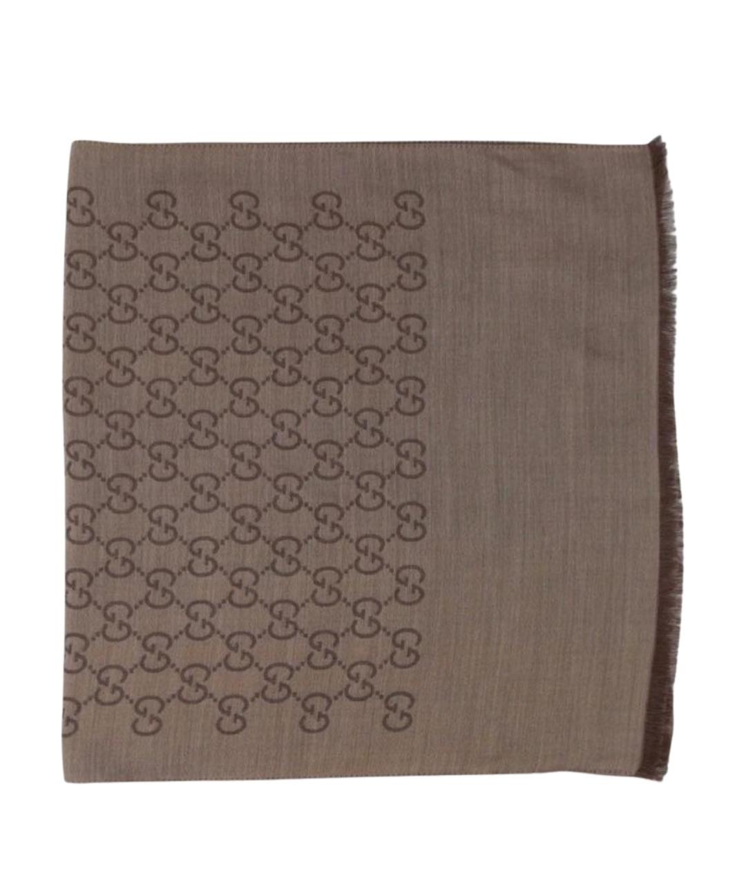 GUCCI Коричневый шерстяной платок, фото 1