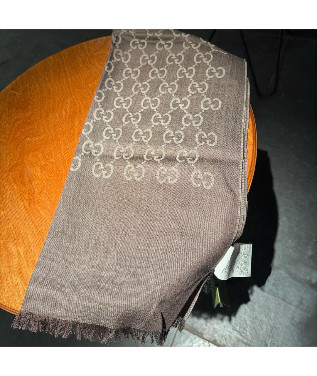 GUCCI Коричневый шерстяной платок, фото 8