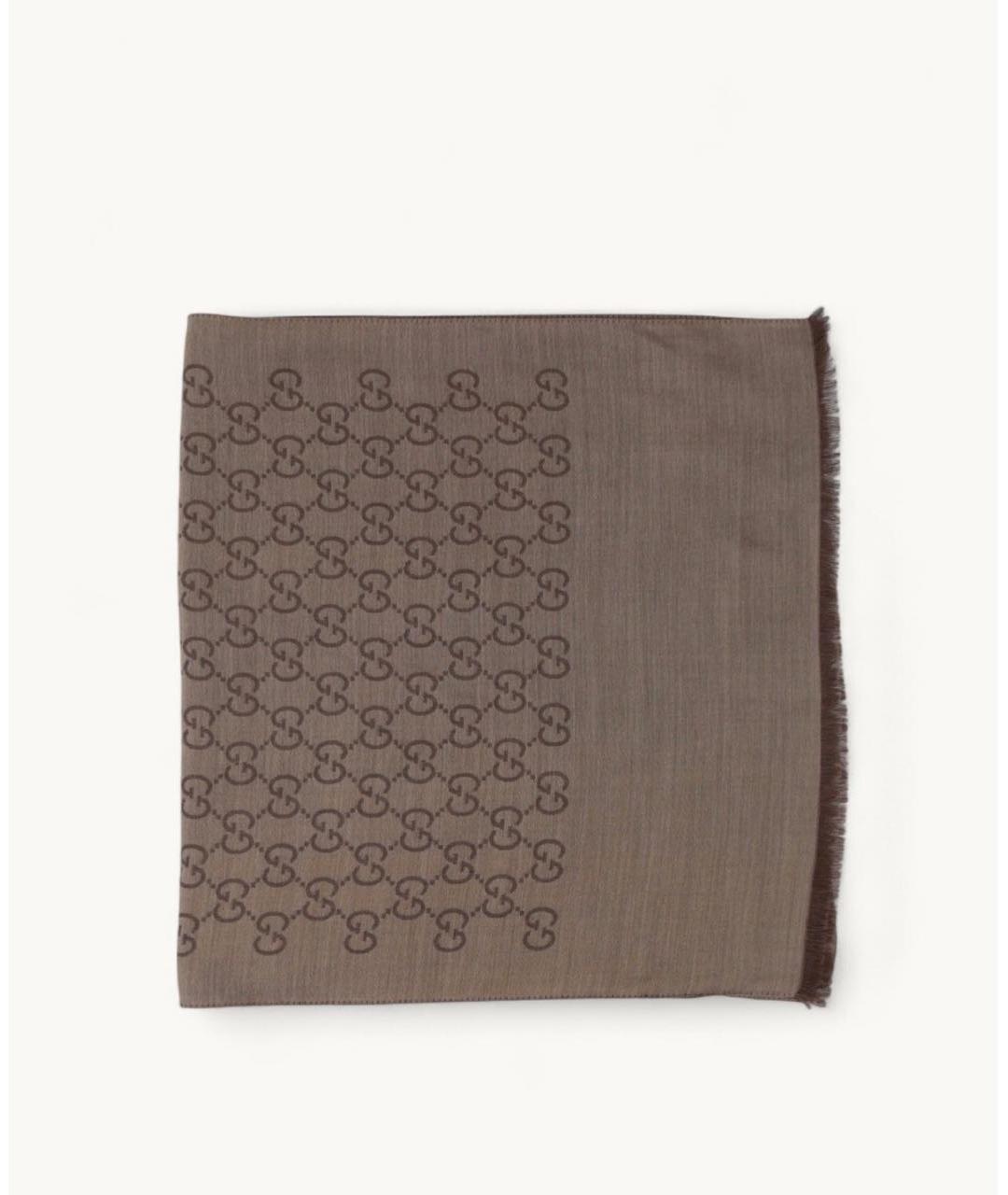 GUCCI Коричневый шерстяной платок, фото 9