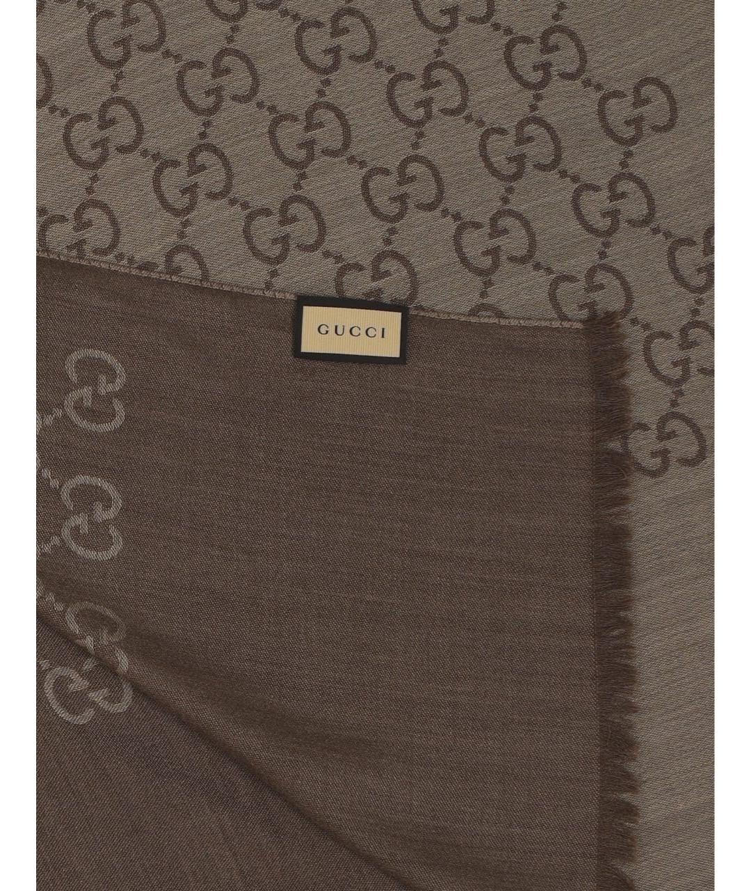 GUCCI Коричневый шерстяной платок, фото 2