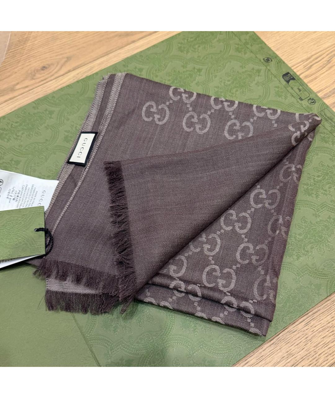 GUCCI Коричневый шерстяной платок, фото 7