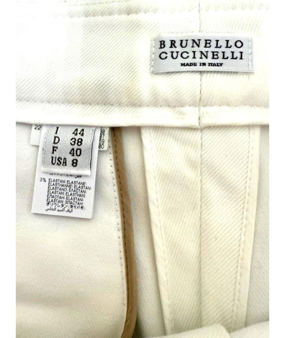 BRUNELLO CUCINELLI Белые хлопко-эластановые прямые джинсы, фото 3