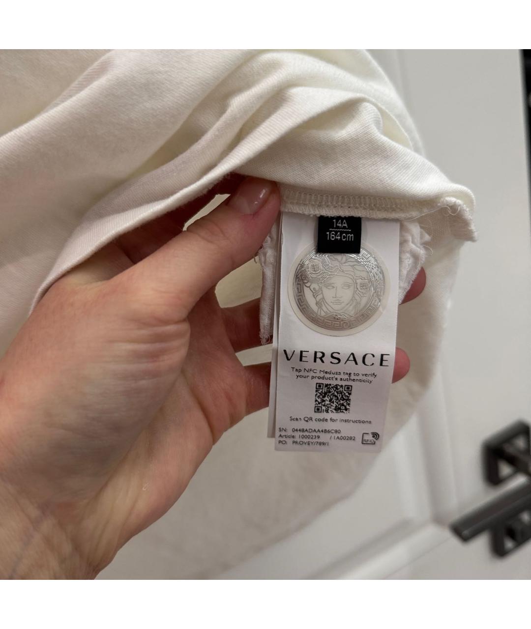 VERSACE Белая хлопковая футболка, фото 6
