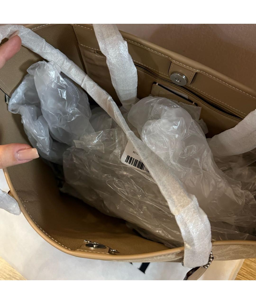 COACH Бежевая кожаная сумка с короткими ручками, фото 5