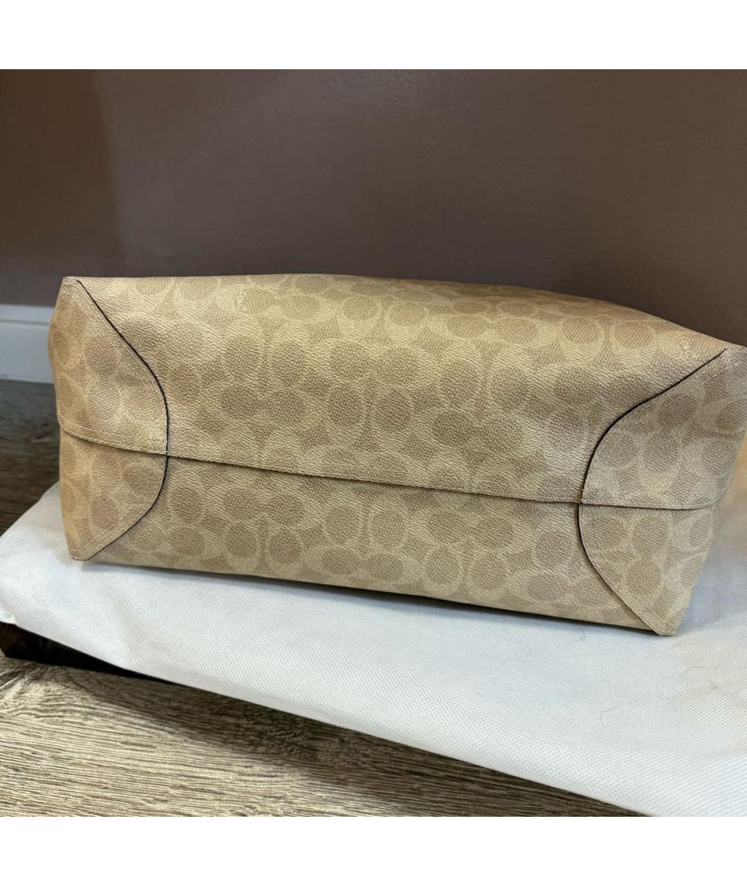 COACH Бежевая кожаная сумка с короткими ручками, фото 6