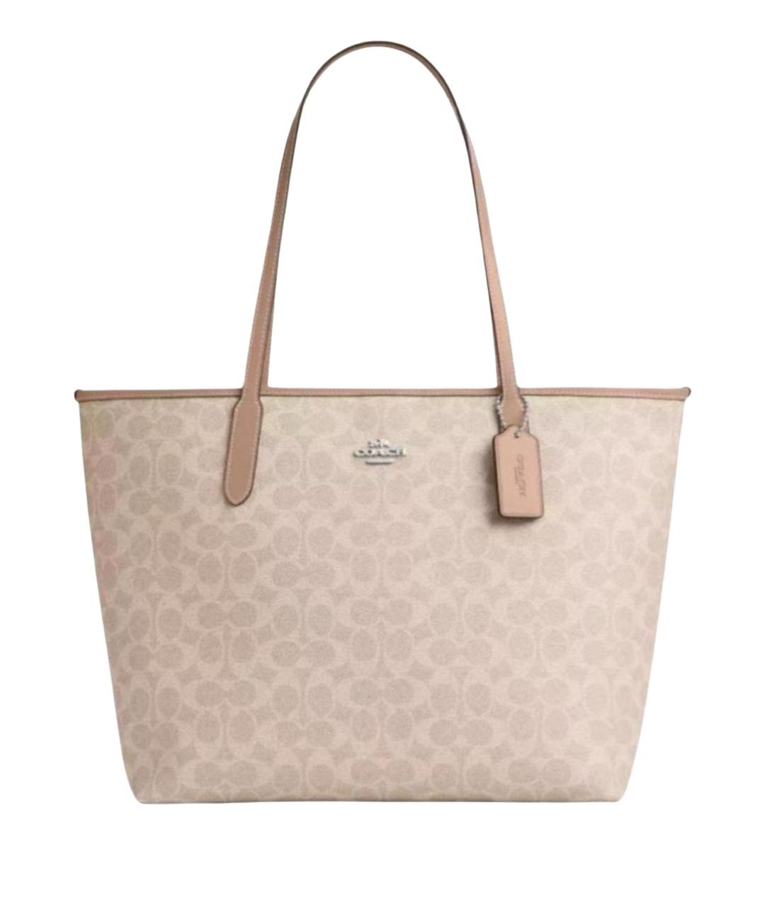 COACH Бежевая кожаная сумка с короткими ручками, фото 1