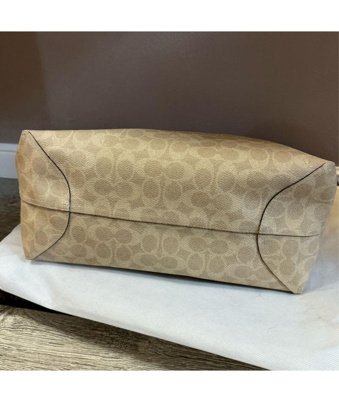 COACH Бежевая кожаная сумка с короткими ручками, фото 6