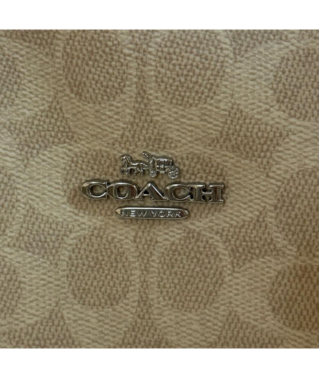 COACH Бежевая кожаная сумка с короткими ручками, фото 3