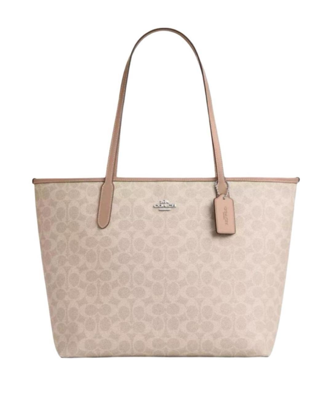 COACH Бежевая кожаная сумка с короткими ручками, фото 7