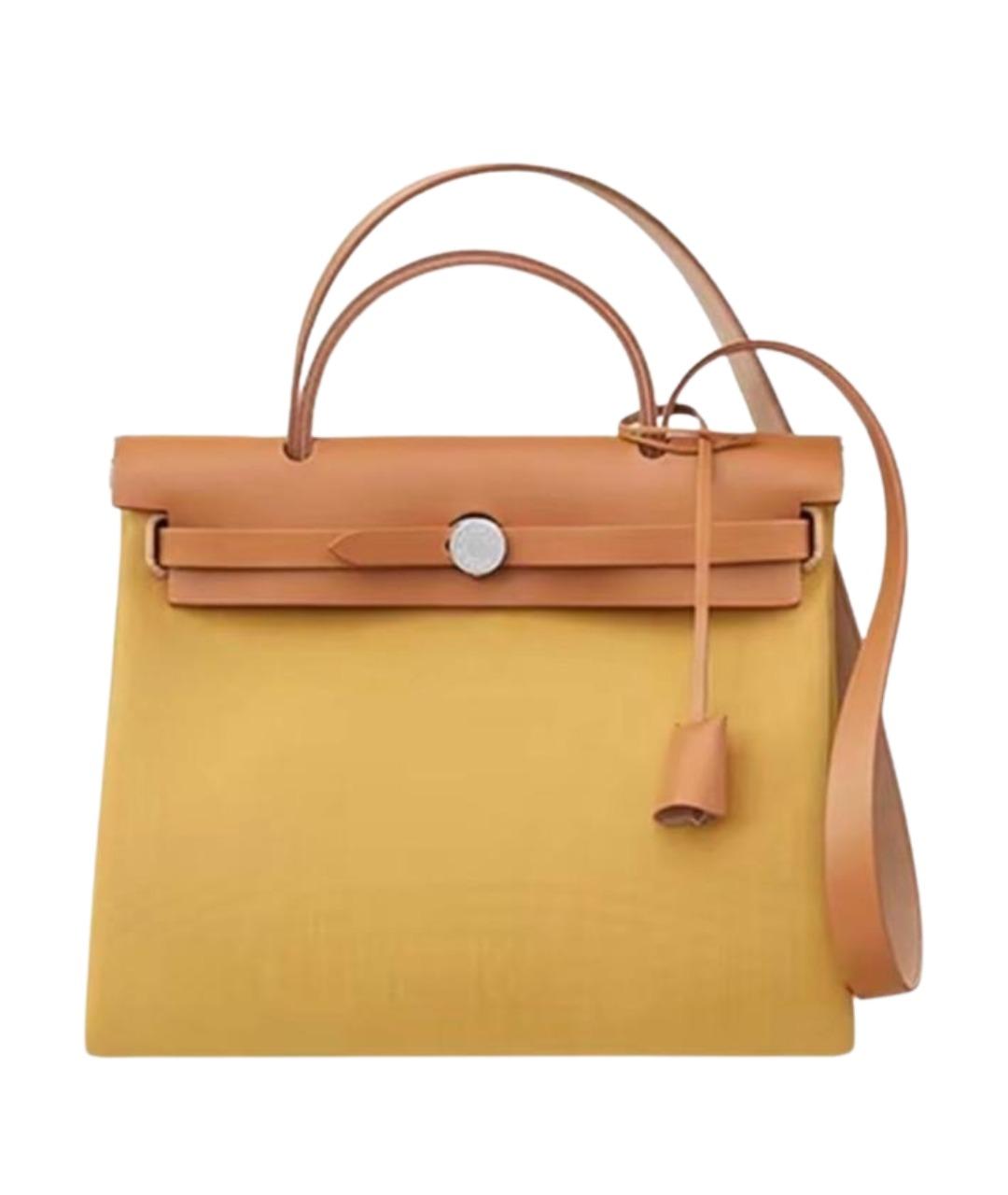 HERMES Горчичная кожаная сумка с короткими ручками, фото 1