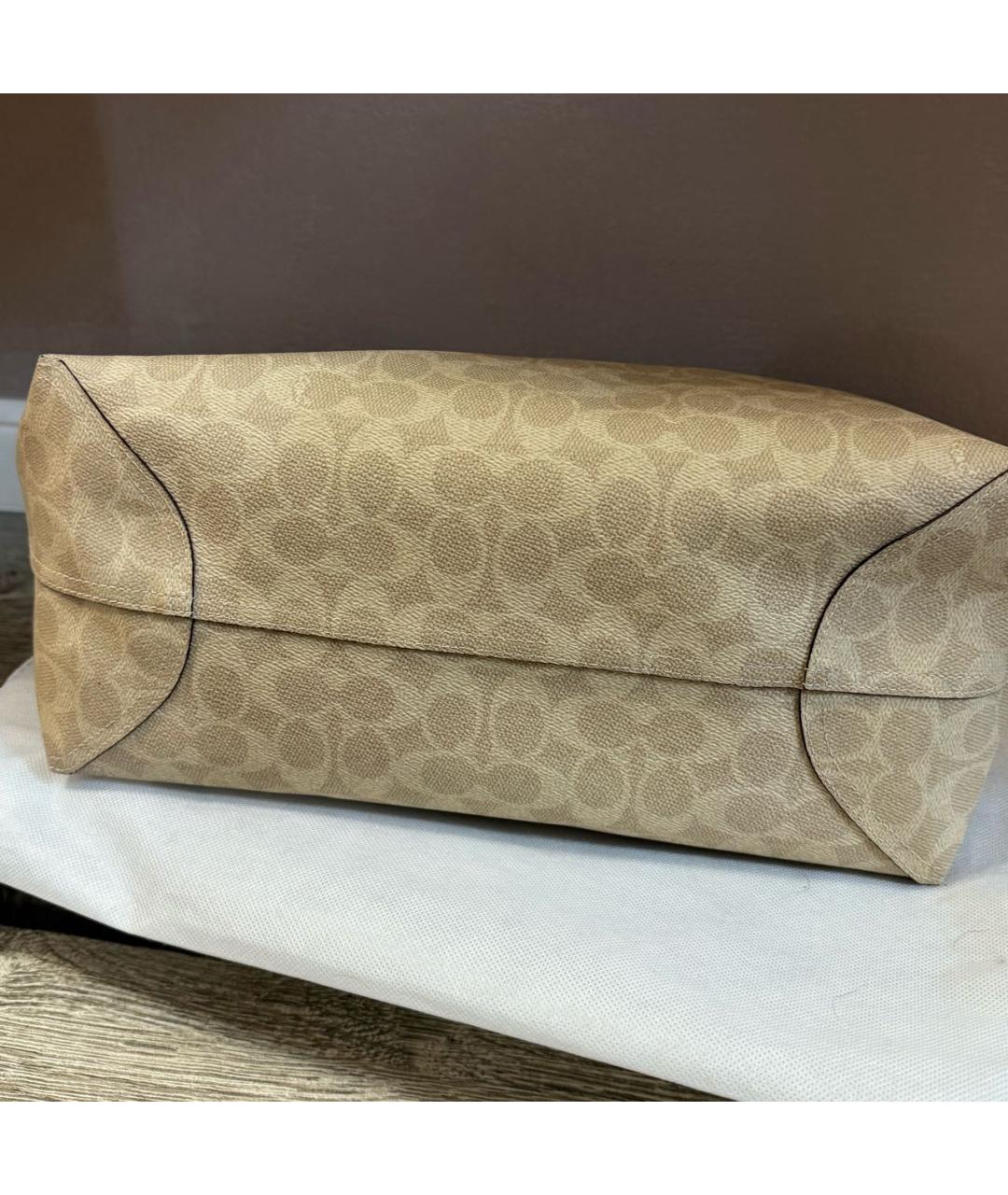 COACH Бежевая кожаная сумка тоут, фото 6