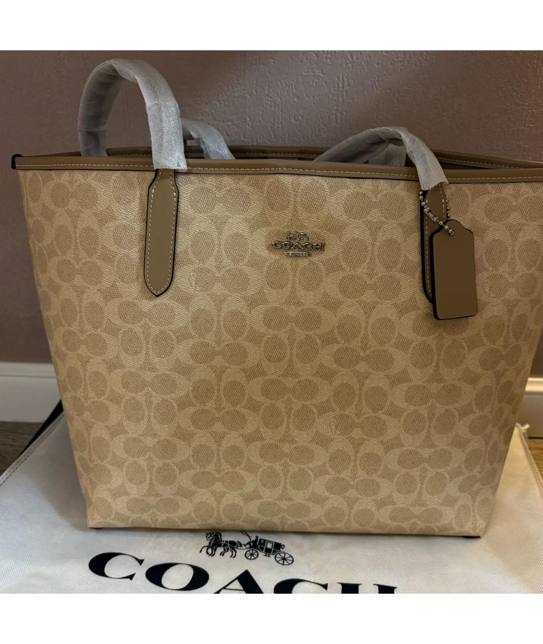 COACH Бежевая кожаная сумка тоут, фото 2