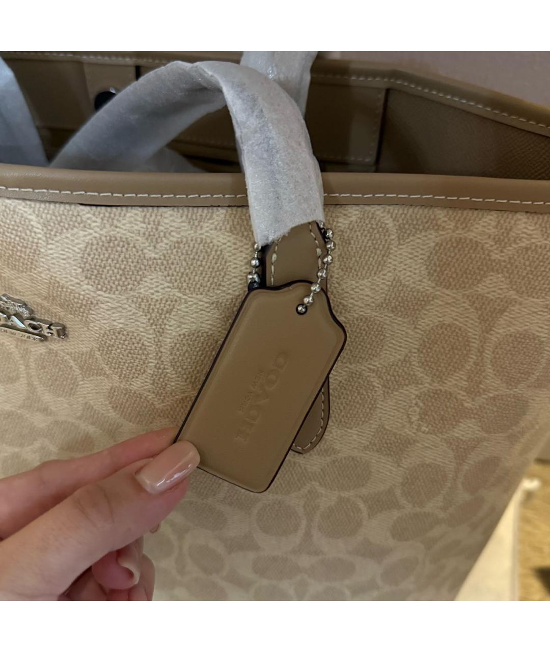 COACH Бежевая кожаная сумка тоут, фото 4