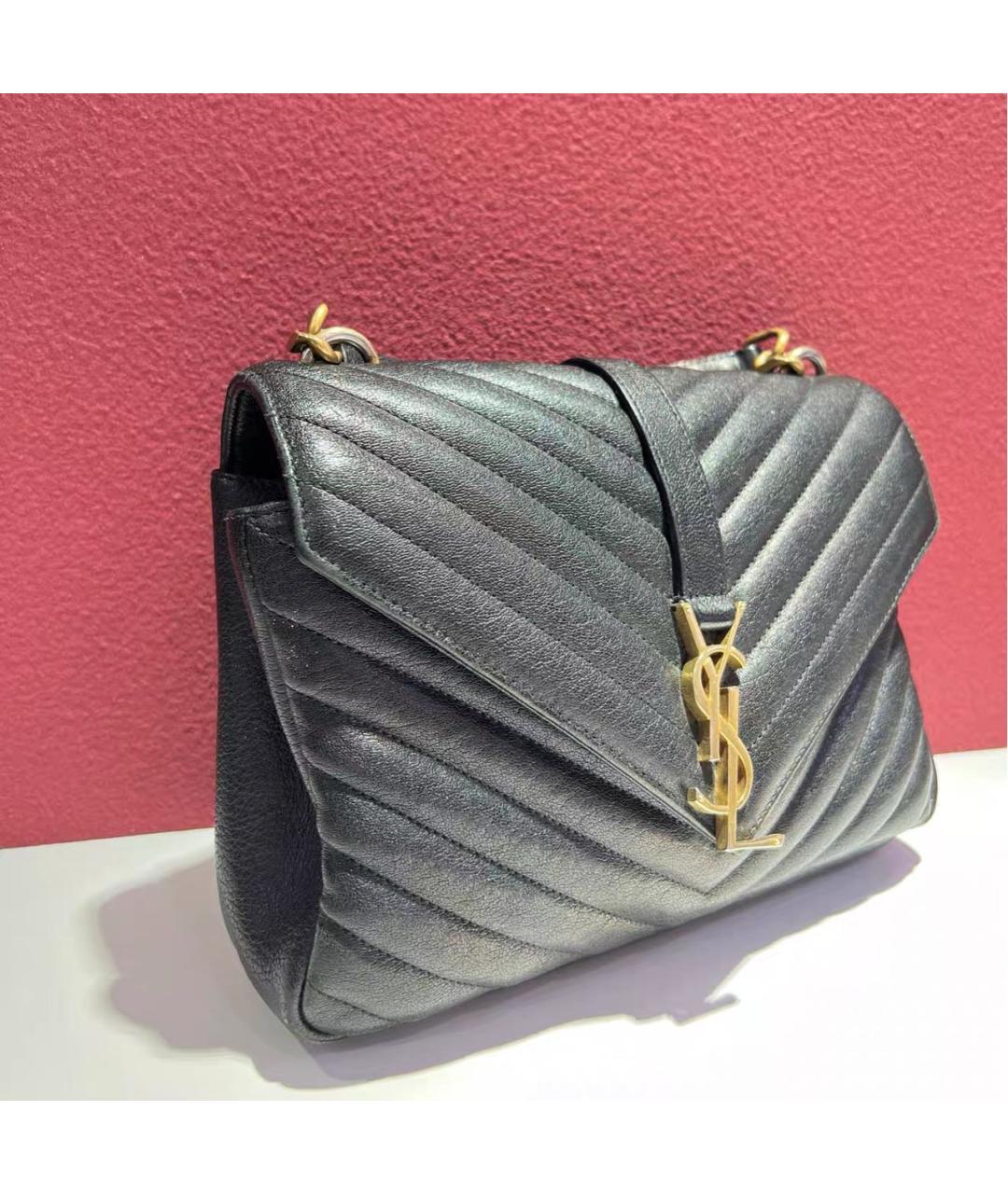 SAINT LAURENT Черная кожаная сумка через плечо, фото 2