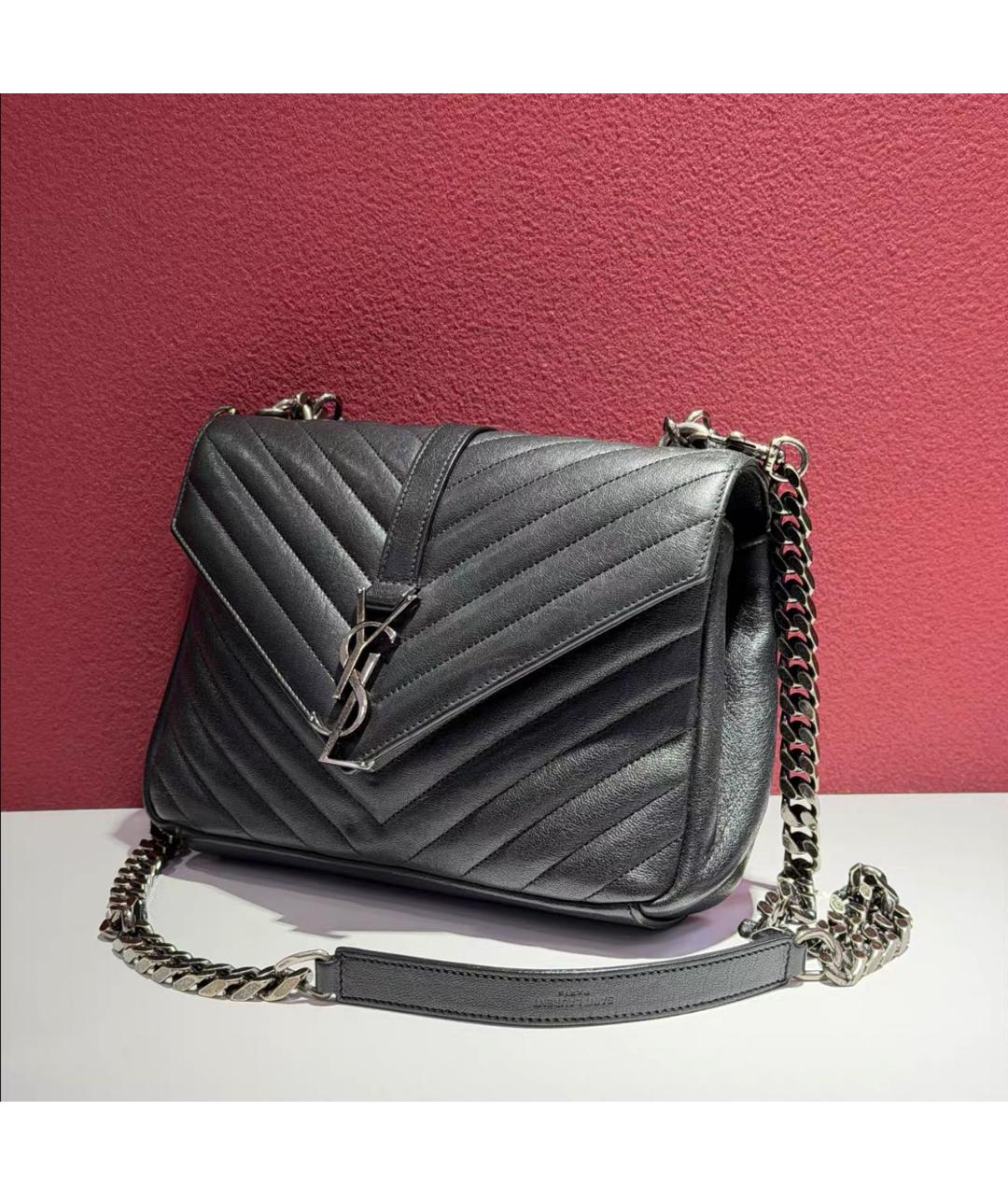 SAINT LAURENT Черная кожаная сумка через плечо, фото 3