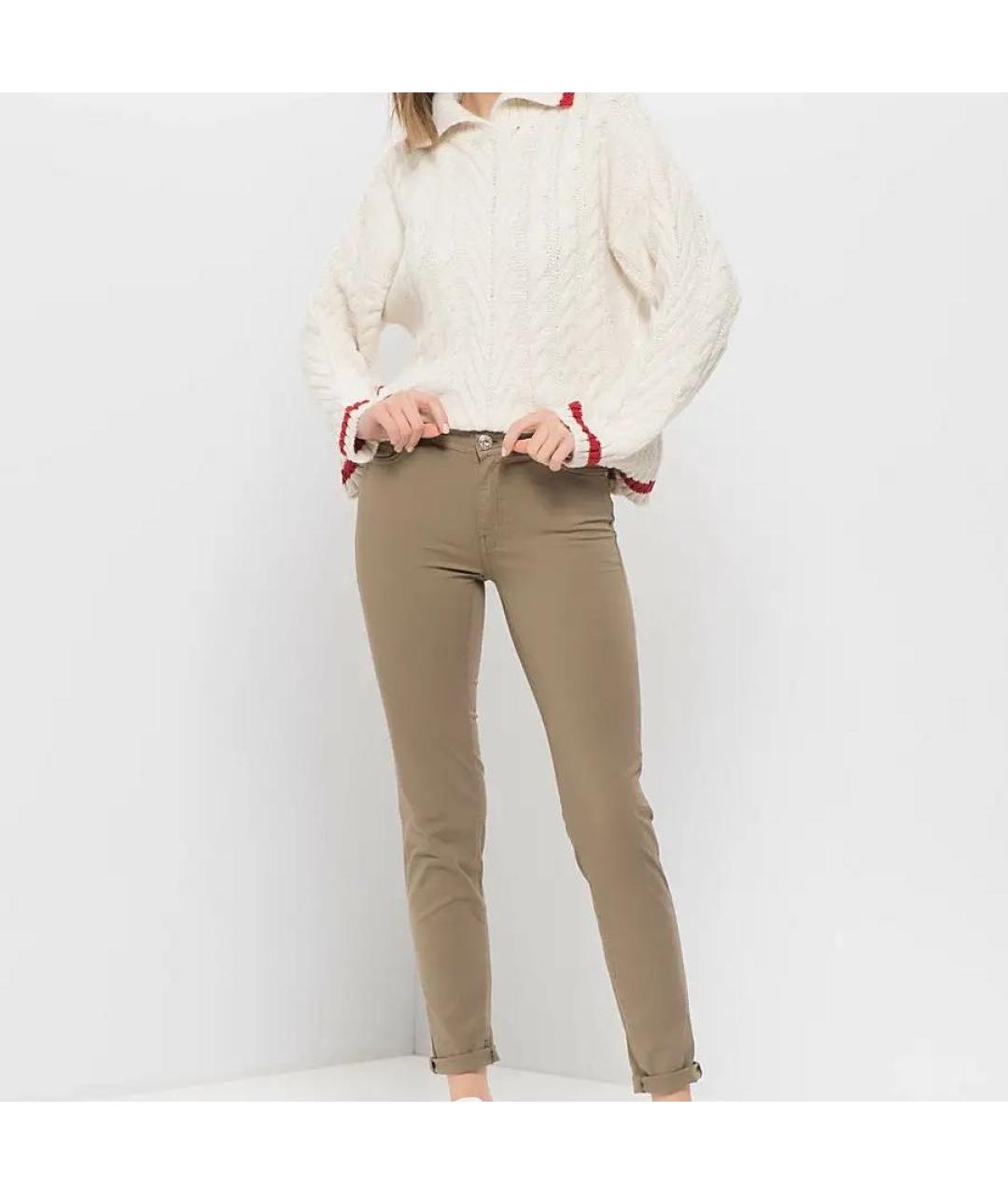 TRUSSARDI Коричневые хлопко-эластановые брюки узкие, фото 2