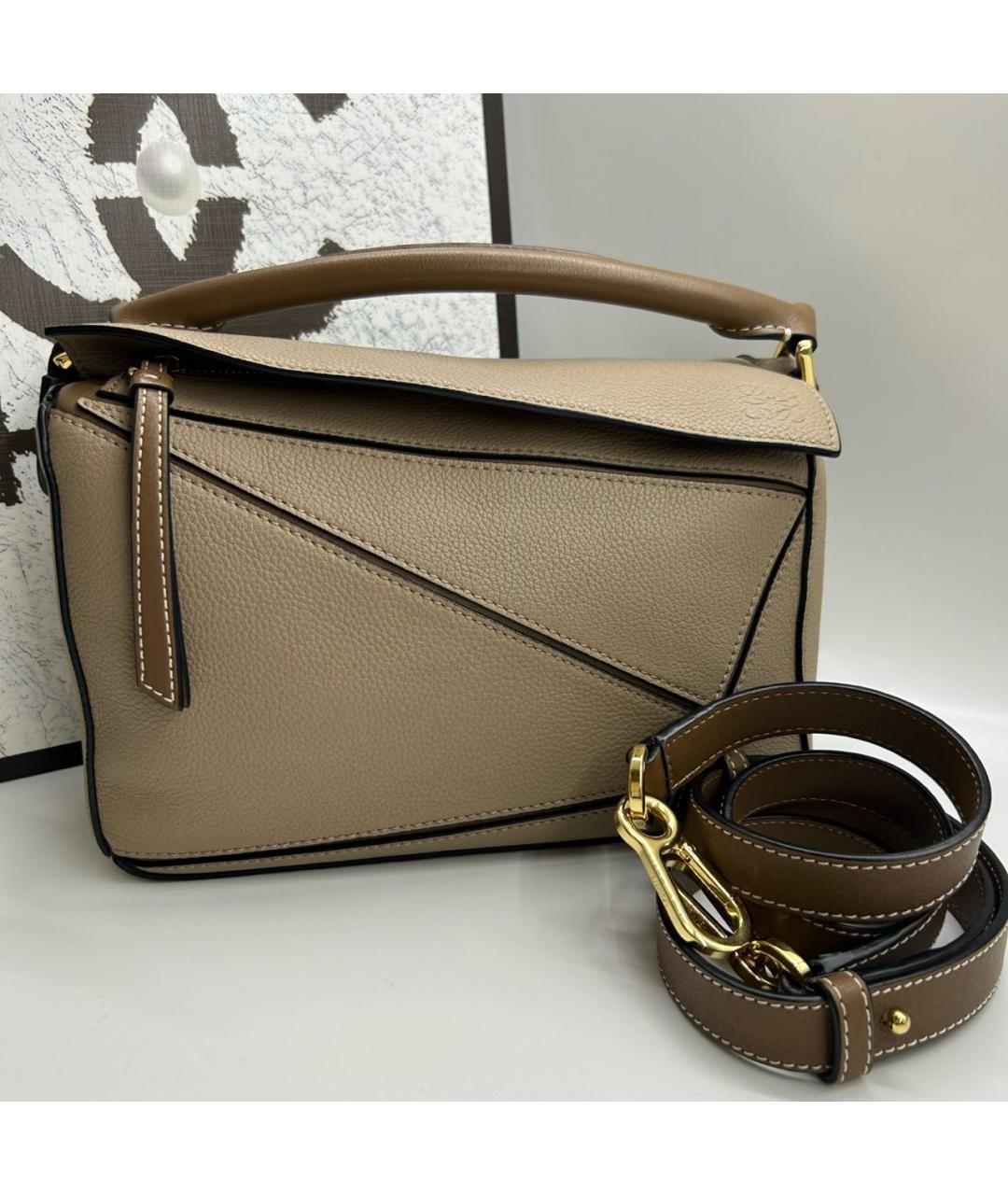 LOEWE Бежевая кожаная сумка через плечо, фото 9