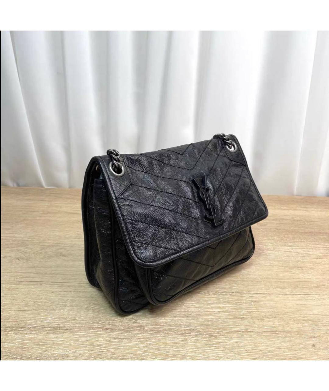 SAINT LAURENT Черная кожаная сумка через плечо, фото 3