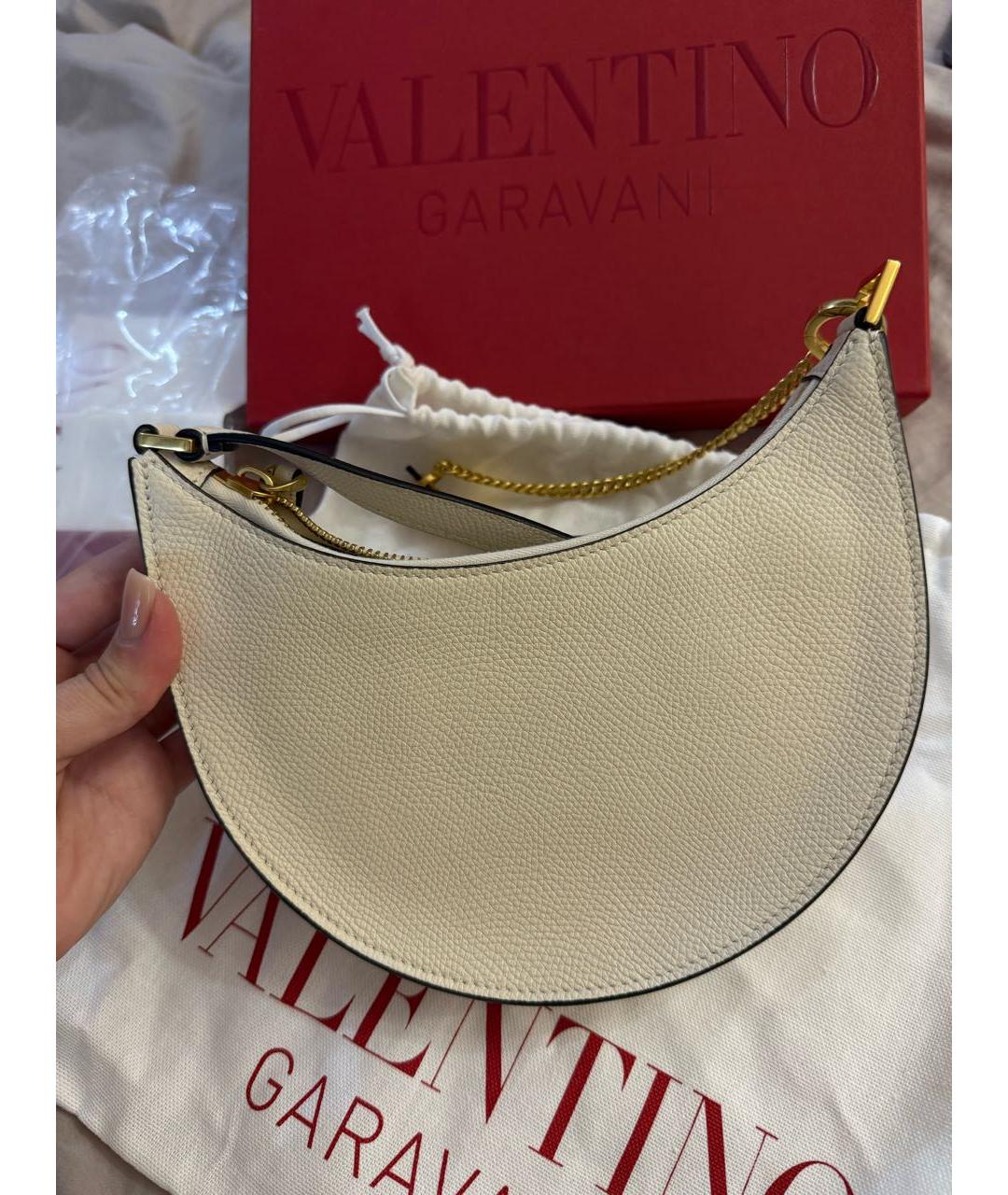 VALENTINO Белая кожаная сумка с короткими ручками, фото 4