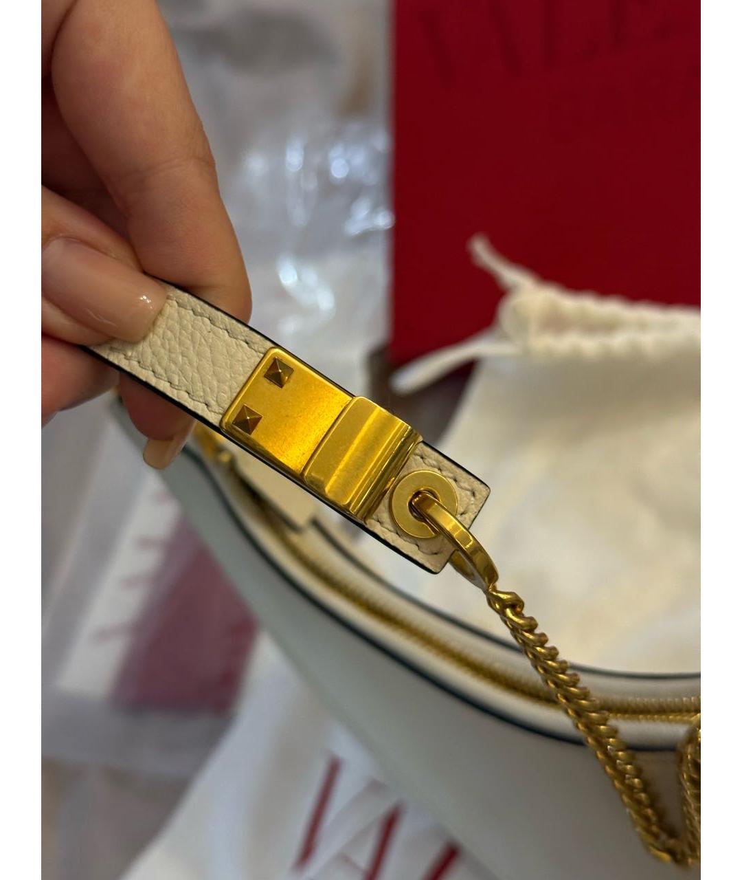 VALENTINO Белая кожаная сумка с короткими ручками, фото 6