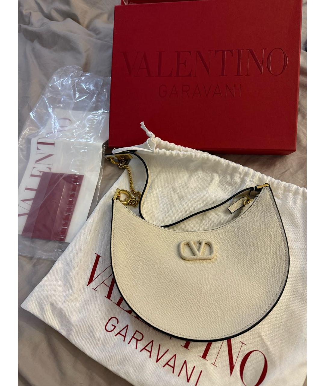 VALENTINO Белая кожаная сумка с короткими ручками, фото 2