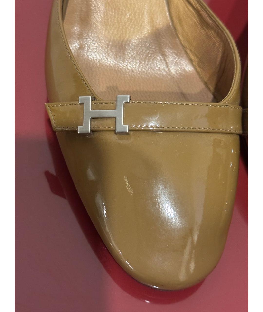 HERMES Бежевые туфли из лакированной кожи, фото 7